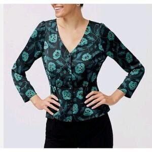 NWT J.CREW Women's Blouse Long Sleeve V-Neck Button Up Floral Size 12